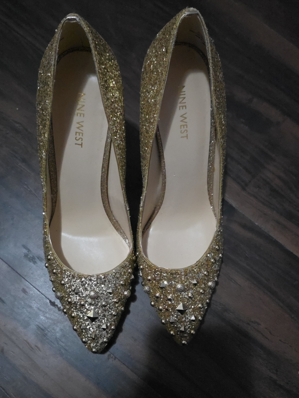 Nine West Gold Embellished Pointed Toe Heels